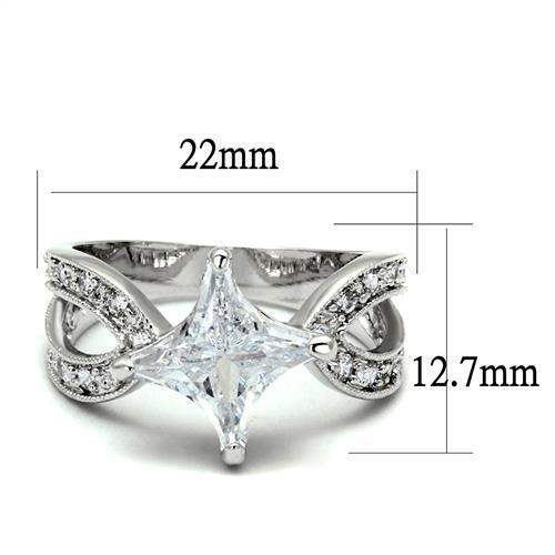 3W1350 - Rhodium Brass Ring with AAA Grade CZ in Clear - Alamode - Flyclothing LLC