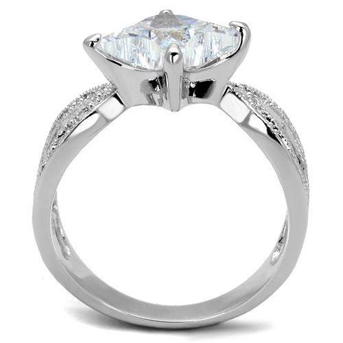 3W1350 - Rhodium Brass Ring with AAA Grade CZ in Clear - Alamode - Flyclothing LLC