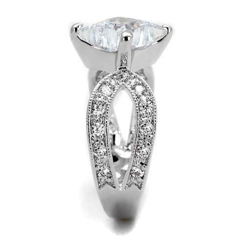 3W1350 - Rhodium Brass Ring with AAA Grade CZ in Clear - Alamode - Flyclothing LLC