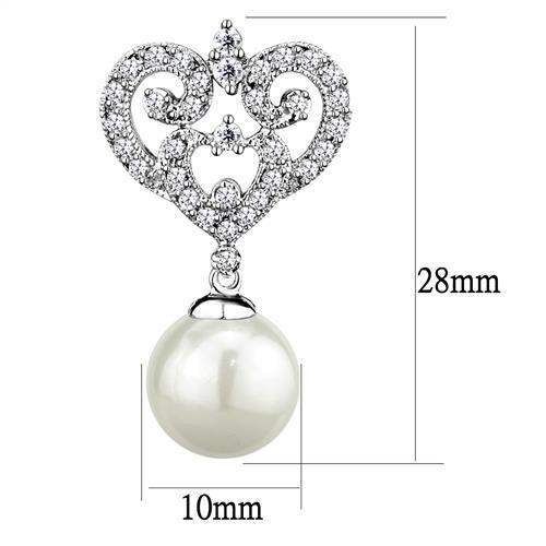 3W1353 - Rhodium Brass Earrings with Synthetic Pearl in White - Alamode - Flyclothing LLC