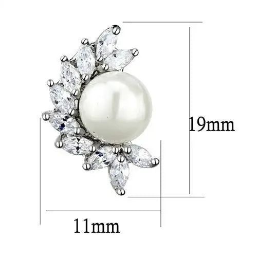 3W1354 - Rhodium Brass Earrings with Synthetic Pearl in White - Alamode - Flyclothing LLC