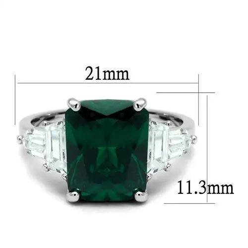 3W1363 - Rhodium Brass Ring with Synthetic Spinel in Emerald - Alamode - Flyclothing LLC
