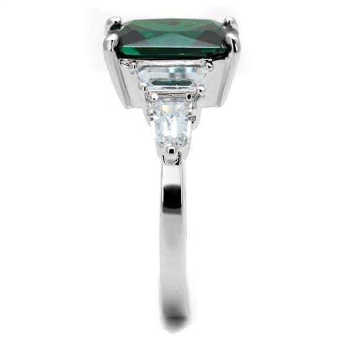 3W1363 - Rhodium Brass Ring with Synthetic Spinel in Emerald - Alamode - Flyclothing LLC
