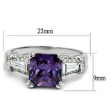 3W1365 - Rhodium Brass Ring with AAA Grade CZ  in Amethyst - Alamode