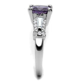 3W1365 - Rhodium Brass Ring with AAA Grade CZ  in Amethyst - Alamode