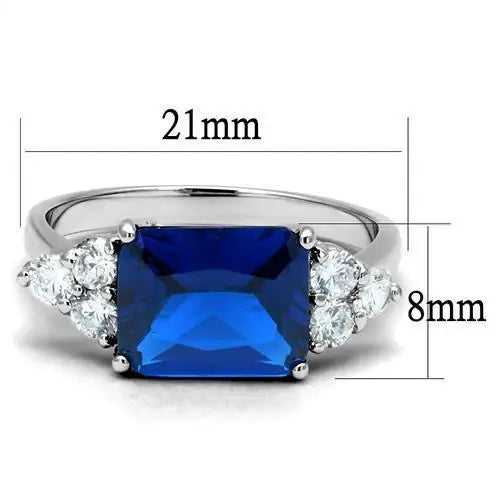 3W1367 - Rhodium Brass Ring with Synthetic Spinel in London Blue - Alamode - Flyclothing LLC