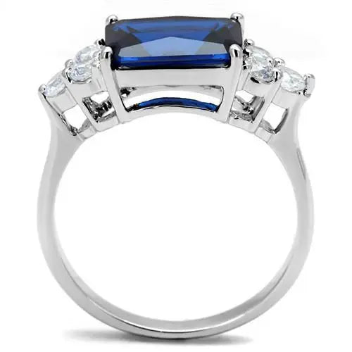 3W1367 - Rhodium Brass Ring with Synthetic Spinel in London Blue - Alamode - Flyclothing LLC