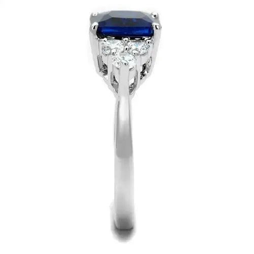 3W1367 - Rhodium Brass Ring with Synthetic Spinel in London Blue - Alamode - Flyclothing LLC