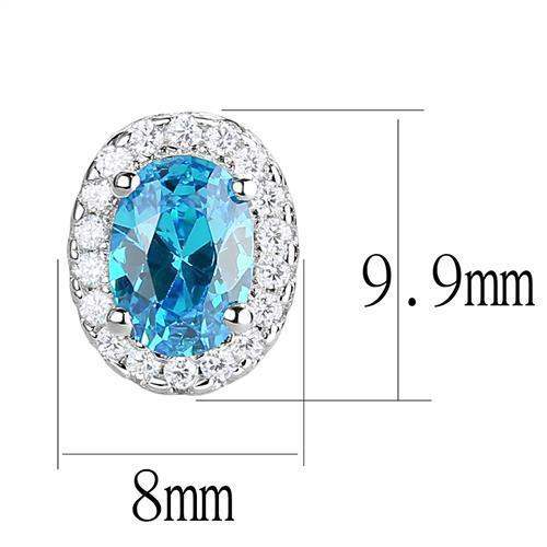 3W1369 - Rhodium 925 Sterling Silver Earrings with Synthetic Spinel in London Blue - Alamode - Flyclothing LLC