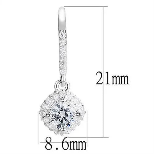 3W1372 - Rhodium 925 Sterling Silver Earrings with AAA Grade CZ in Clear - Alamode - Flyclothing LLC