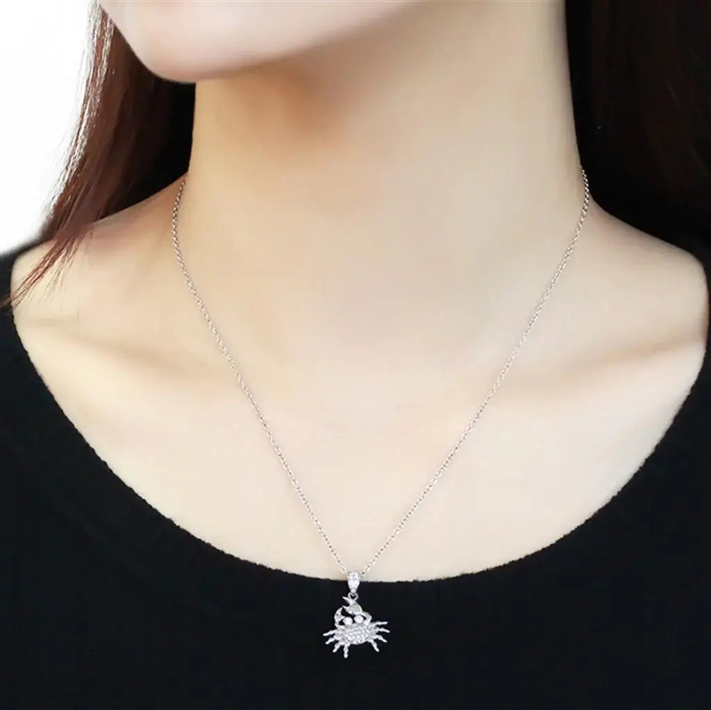 3W1377 - Rhodium 925 Sterling Silver Chain Pendant with AAA Grade CZ in Clear - Alamode - Flyclothing LLC