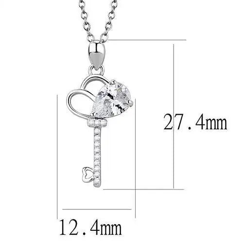 3W1380 - Rhodium 925 Sterling Silver Chain Pendant with AAA Grade CZ in Clear - Alamode - Flyclothing LLC