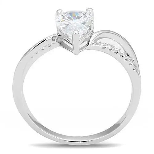 3W1389 - Rhodium 925 Sterling Silver Ring with AAA Grade CZ in Clear - Alamode - Flyclothing LLC