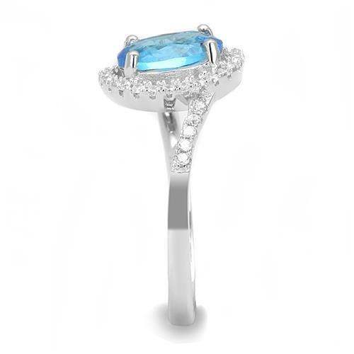 3W1393 - Rhodium 925 Sterling Silver Ring with Synthetic Spinel in London Blue - Alamode - Flyclothing LLC