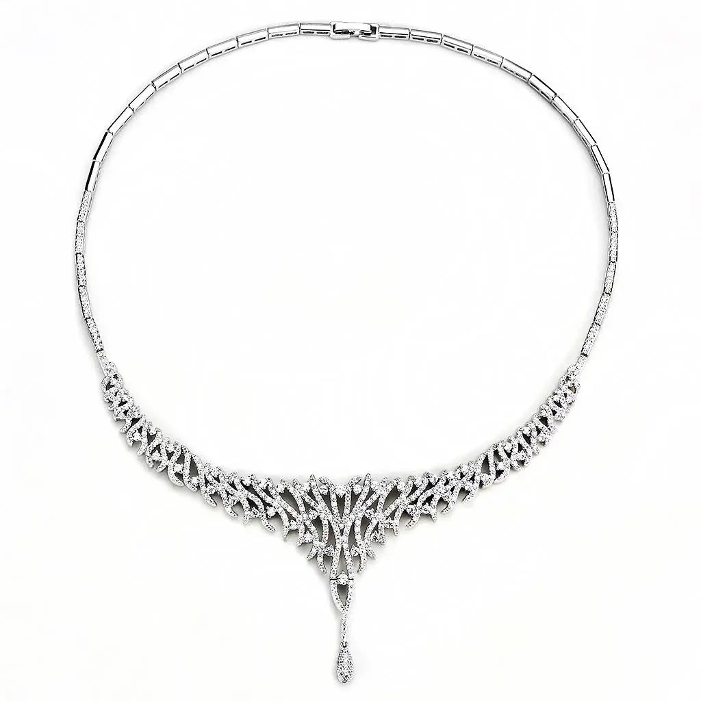 3W1413 - Rhodium Brass Jewelry Sets with AAA Grade CZ in Clear - Alamode - Flyclothing LLC