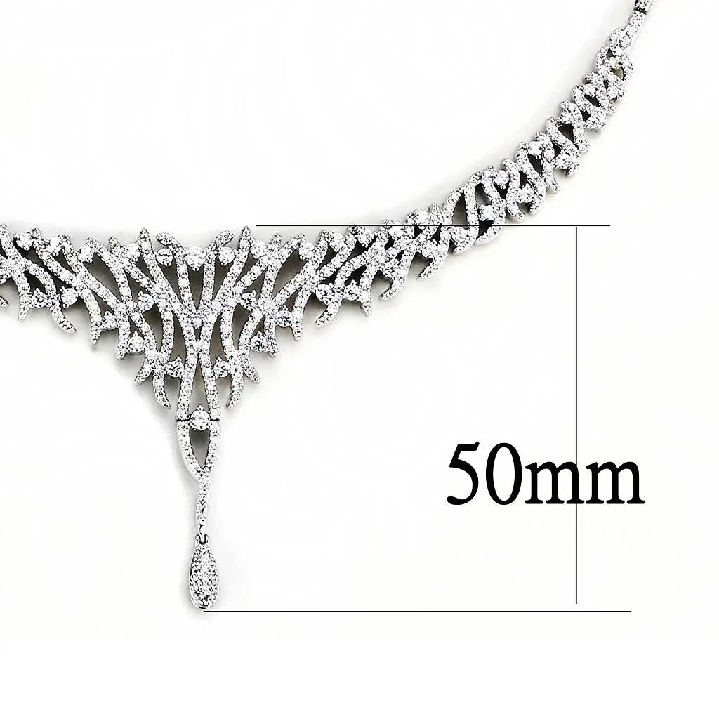 3W1413 - Rhodium Brass Jewelry Sets with AAA Grade CZ in Clear - Alamode - Flyclothing LLC