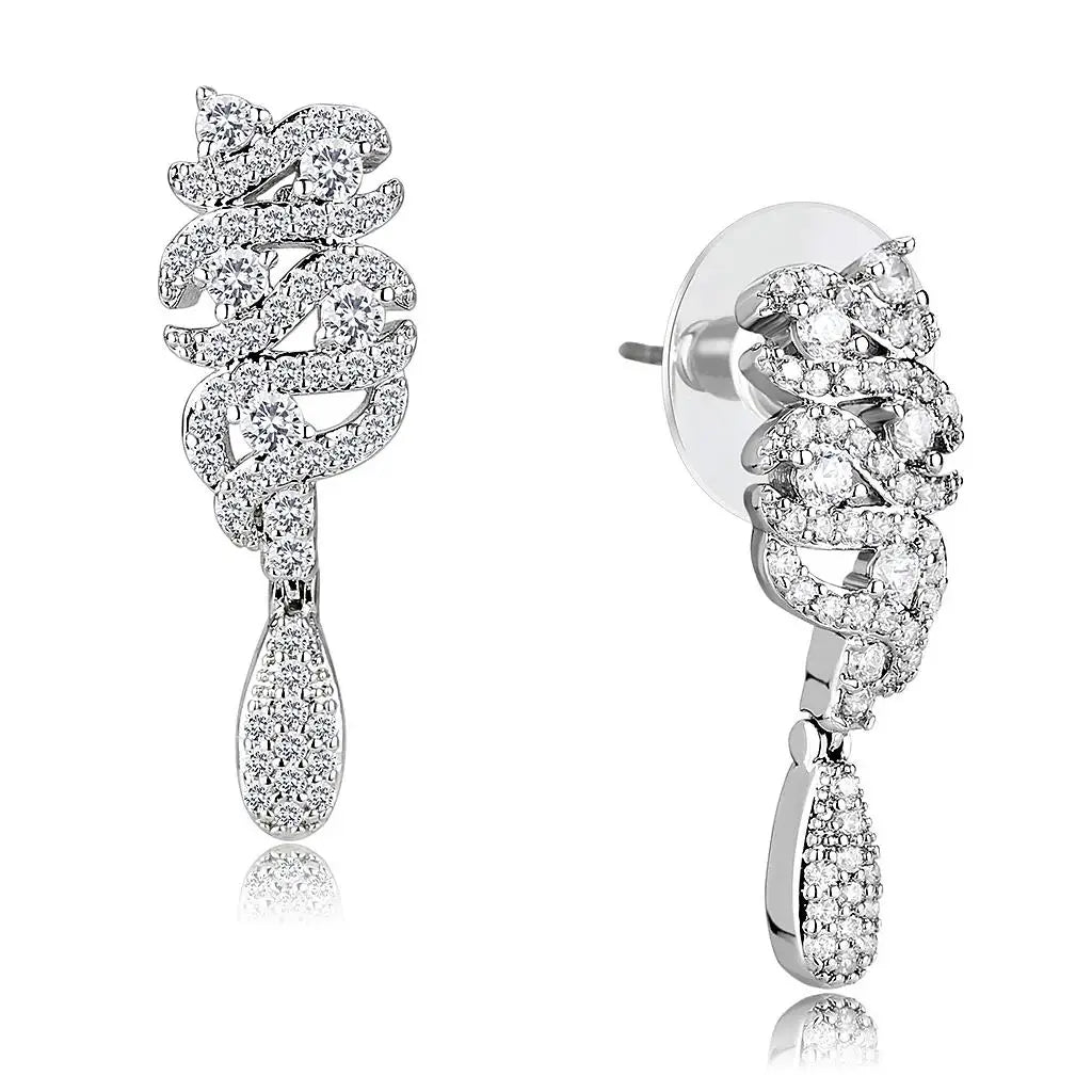 3W1413 - Rhodium Brass Jewelry Sets with AAA Grade CZ in Clear - Alamode - Flyclothing LLC
