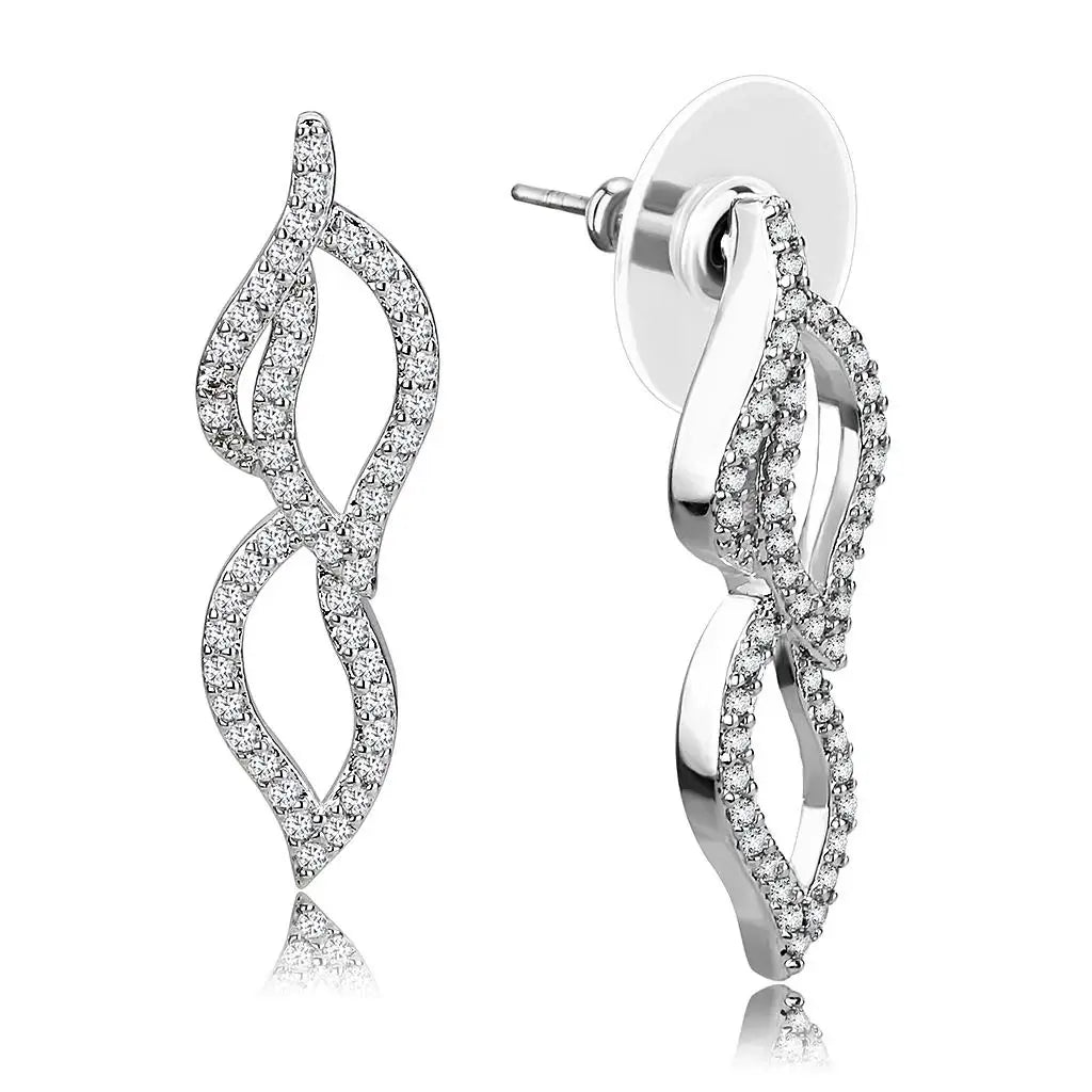 3W1418 - Rhodium Brass Jewelry Sets with AAA Grade CZ in Clear - Alamode - Flyclothing LLC