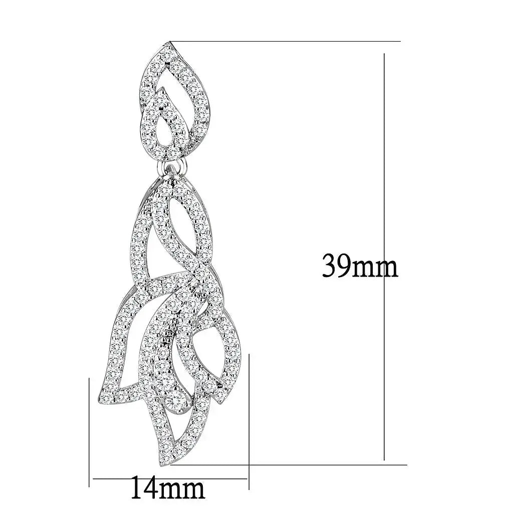 3W1420 - Rhodium Brass Jewelry Sets with AAA Grade CZ in Clear - Alamode - Flyclothing LLC