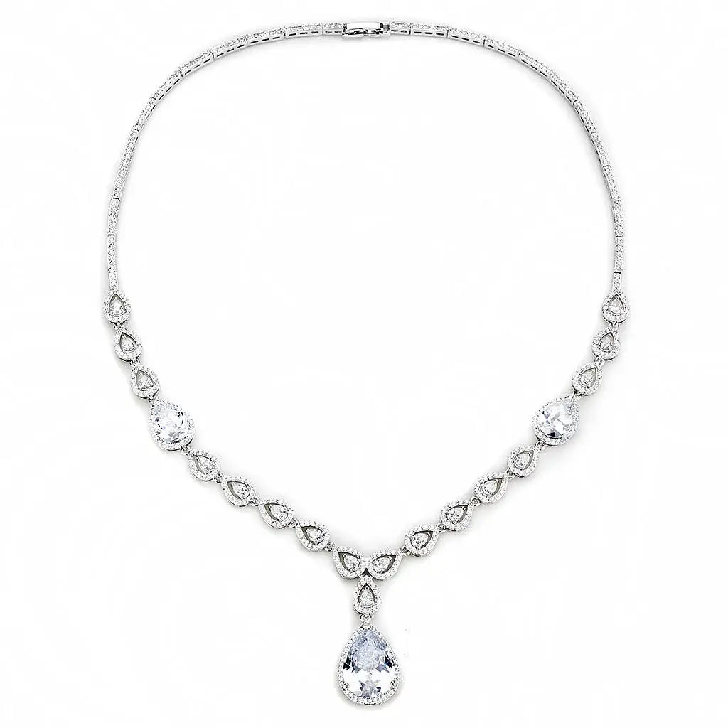 3W1427 - Rhodium Brass Jewelry Sets with AAA Grade CZ in Clear - Alamode - Flyclothing LLC