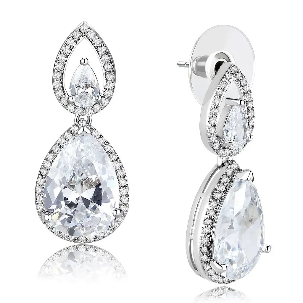 3W1427 - Rhodium Brass Jewelry Sets with AAA Grade CZ in Clear - Alamode - Flyclothing LLC
