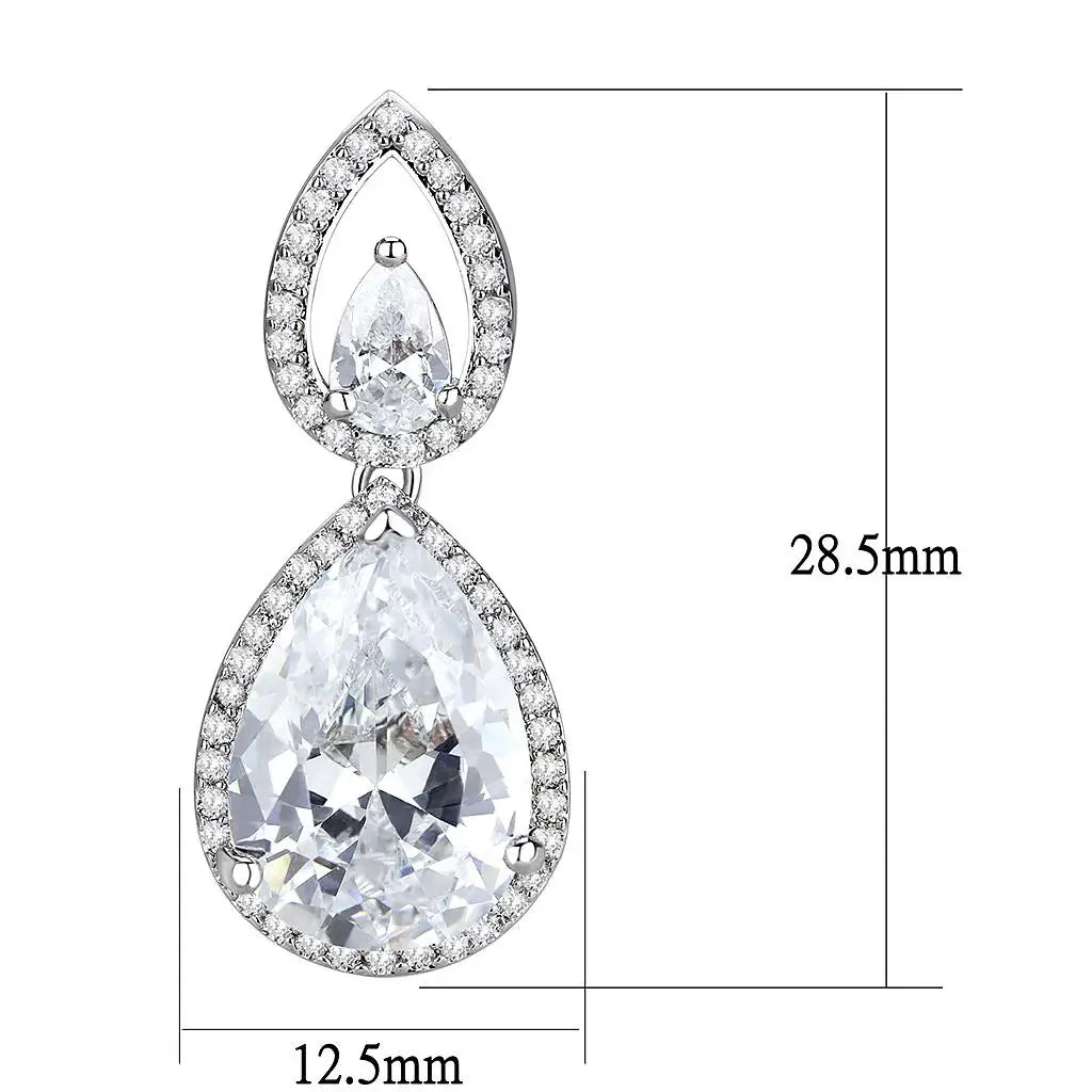 3W1427 - Rhodium Brass Jewelry Sets with AAA Grade CZ in Clear - Alamode - Flyclothing LLC