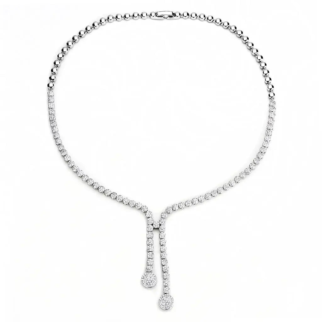 3W1428 - Rhodium Brass Jewelry Sets with AAA Grade CZ in Clear - Alamode - Flyclothing LLC