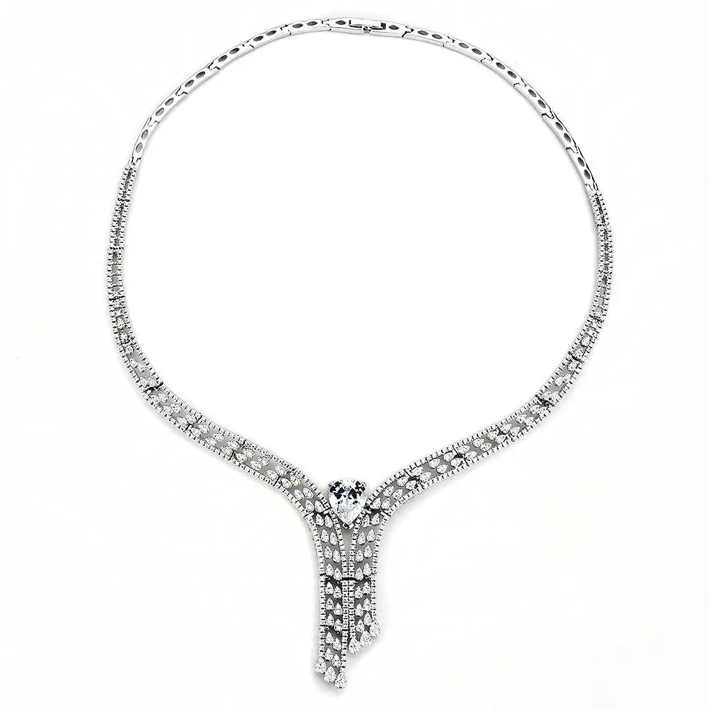 3W1434 - Rhodium Brass Jewelry Sets with AAA Grade CZ in Clear - Alamode - Flyclothing LLC