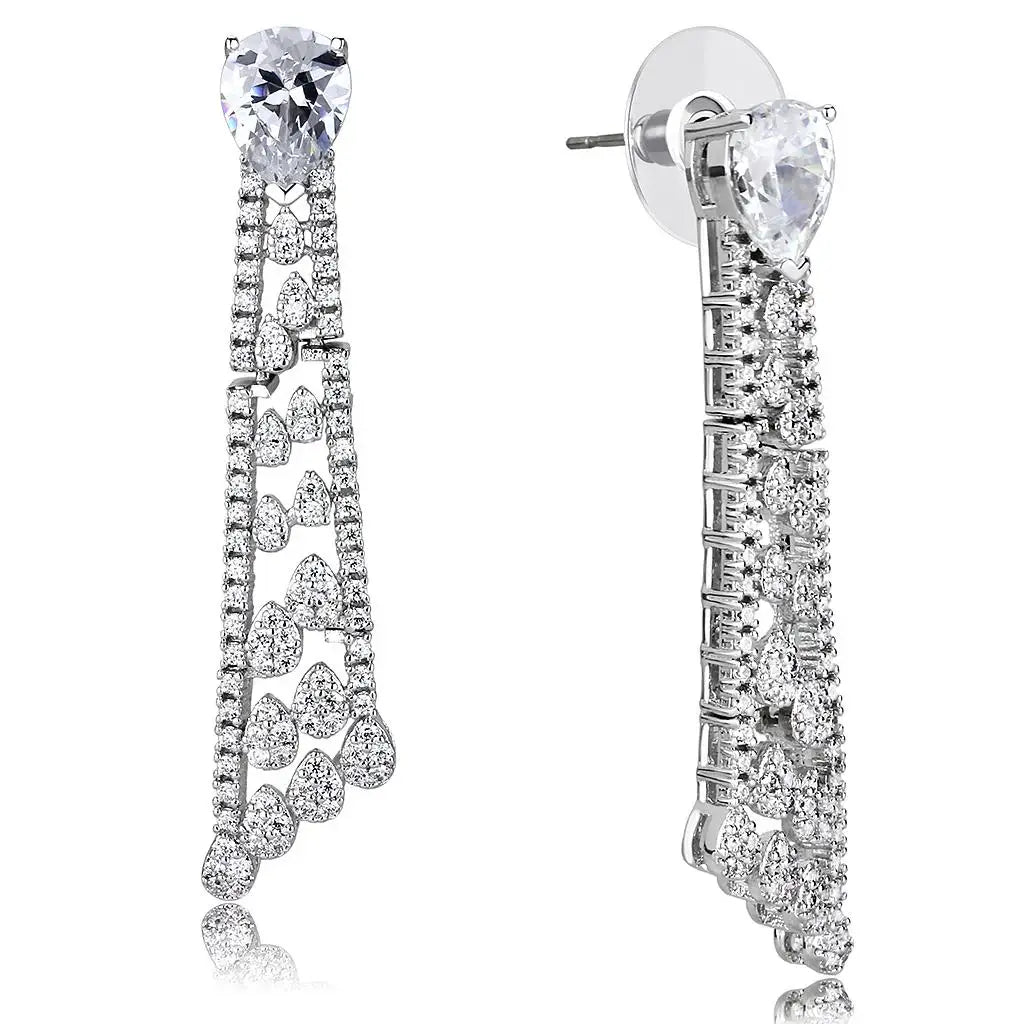 3W1434 - Rhodium Brass Jewelry Sets with AAA Grade CZ in Clear - Alamode - Flyclothing LLC