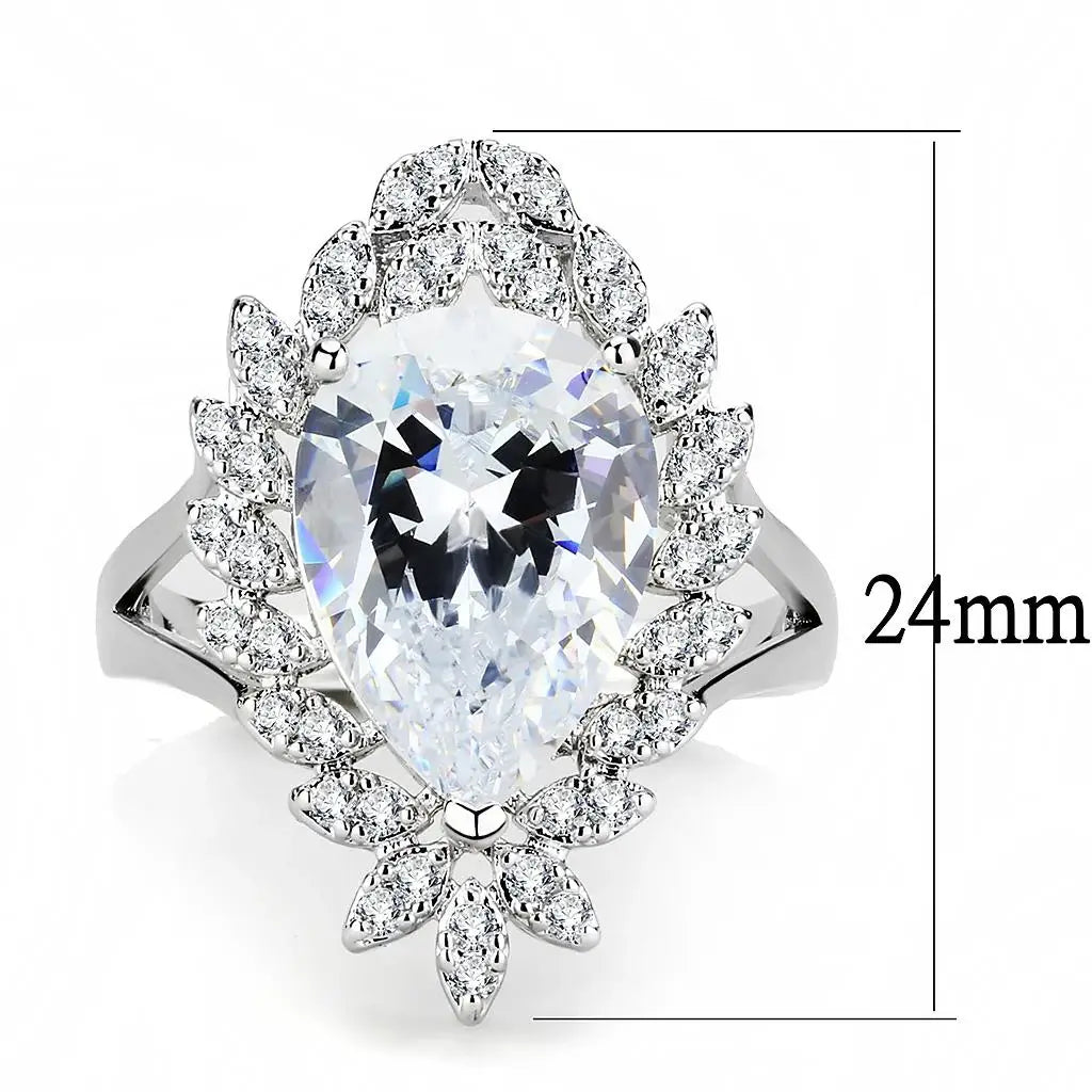 3W1435 - Rhodium Brass Ring with AAA Grade CZ in Clear - Alamode - Flyclothing LLC