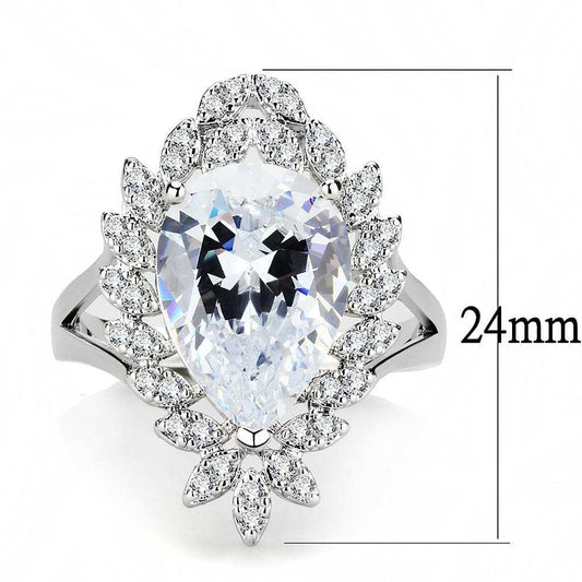 3W1435 - Rhodium Brass Ring with AAA Grade CZ in Clear - Alamode - Flyclothing LLC