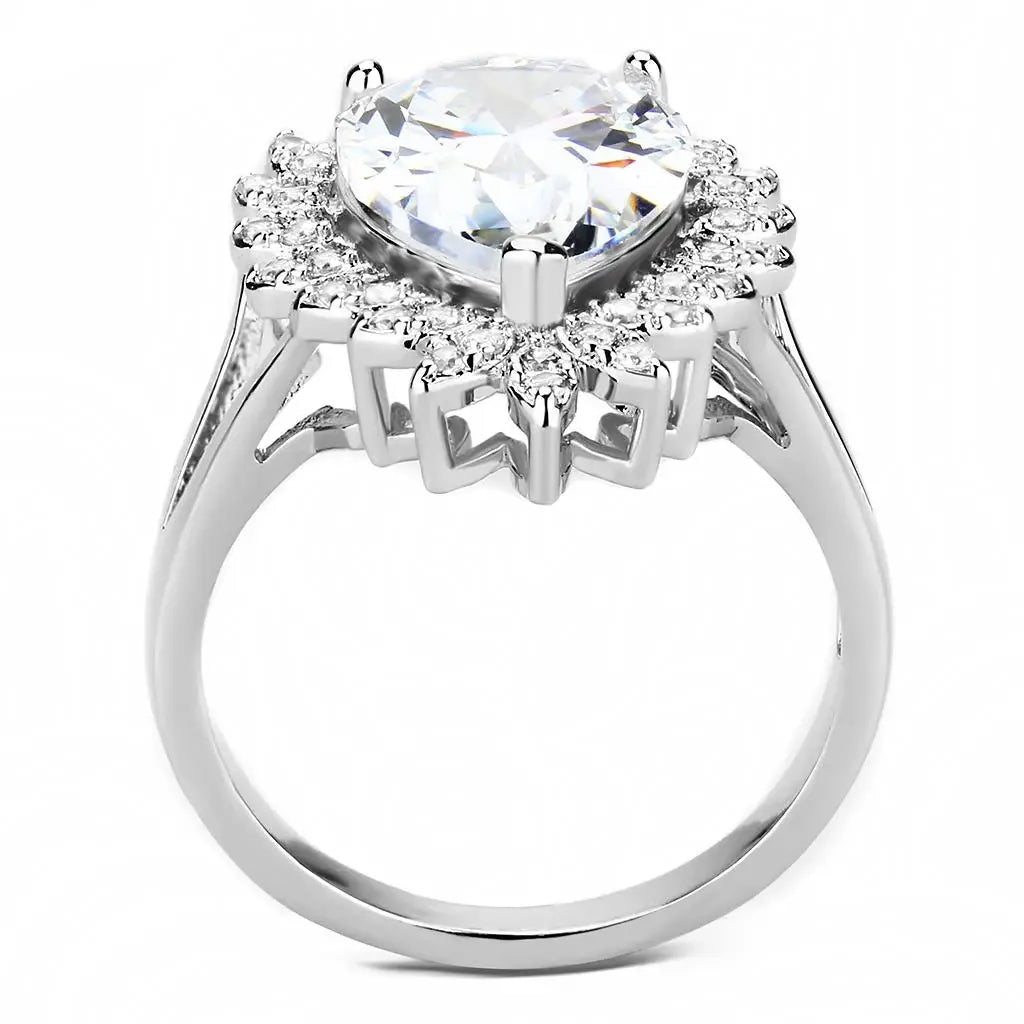 3W1435 - Rhodium Brass Ring with AAA Grade CZ in Clear - Alamode - Flyclothing LLC