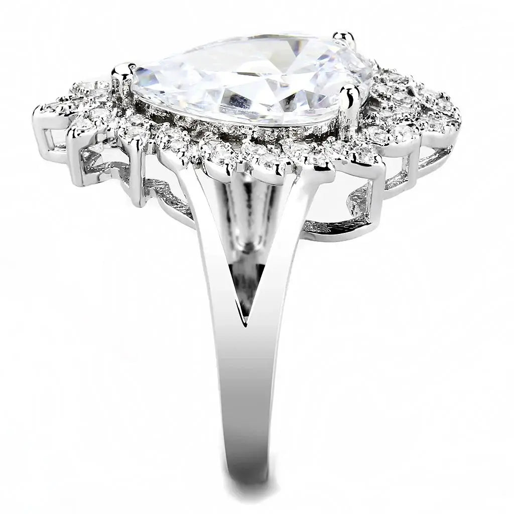 3W1435 - Rhodium Brass Ring with AAA Grade CZ in Clear - Alamode - Flyclothing LLC