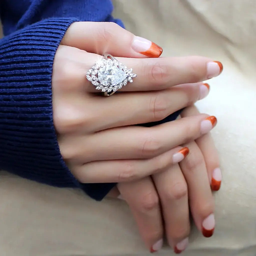 3W1435 - Rhodium Brass Ring with AAA Grade CZ in Clear - Alamode - Flyclothing LLC