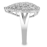 3W1436 - Rhodium Brass Ring with AAA Grade CZ  in Clear - Alamode