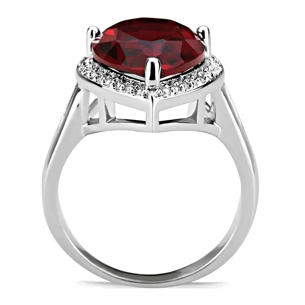 3W1438 - Rhodium Brass Ring with Synthetic Synthetic Glass in Siam - Alamode - Flyclothing LLC
