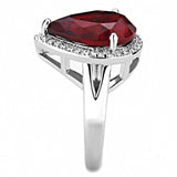 3W1438 - Rhodium Brass Ring with Synthetic Synthetic Glass in Siam - Alamode