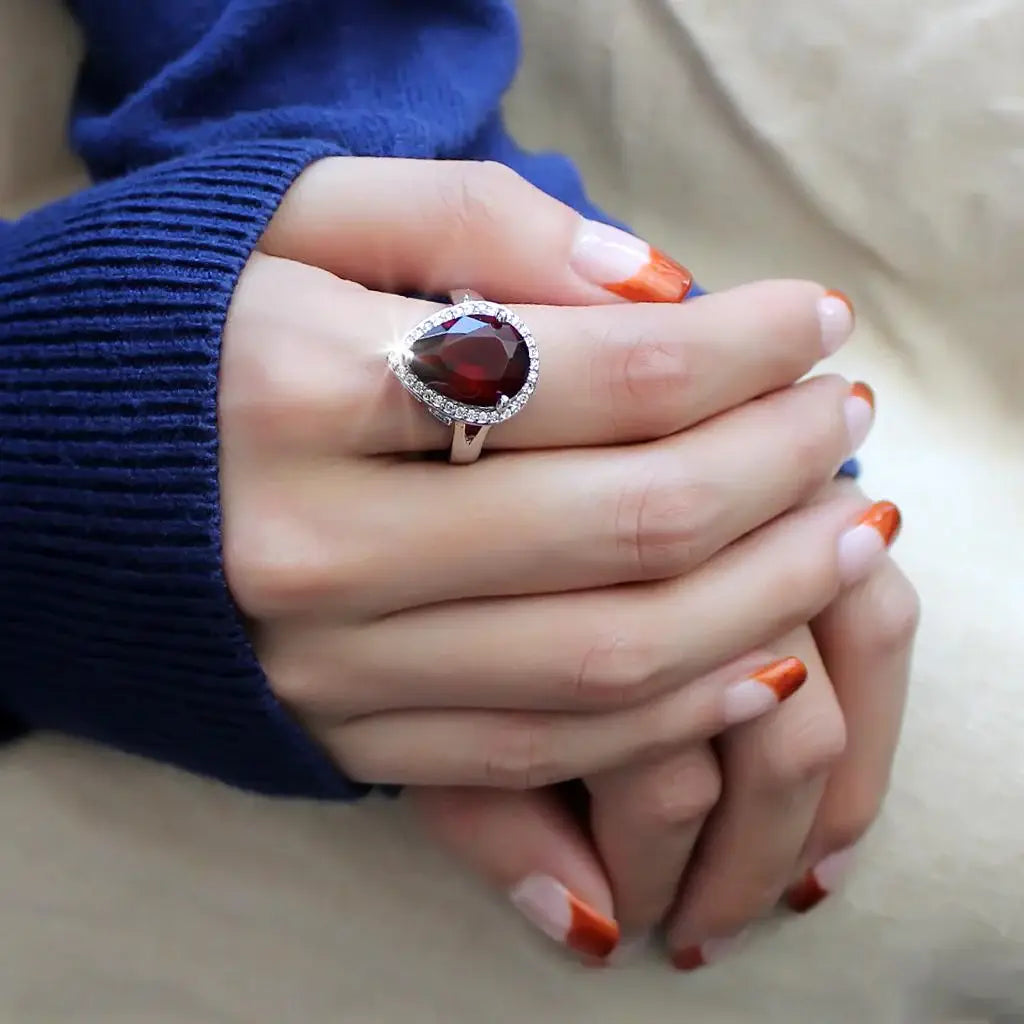 3W1438 - Rhodium Brass Ring with Synthetic Synthetic Glass in Siam - Alamode - Flyclothing LLC