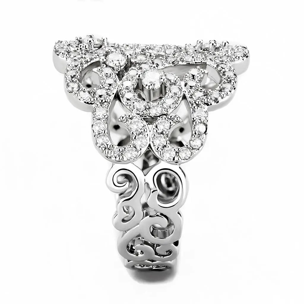 3W1439 - Rhodium Brass Ring with AAA Grade CZ in Clear - Alamode - Flyclothing LLC