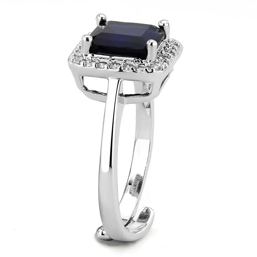 3W143 - Rhodium Brass Ring with Synthetic Synthetic Glass in Montana - Alamode - Flyclothing LLC
