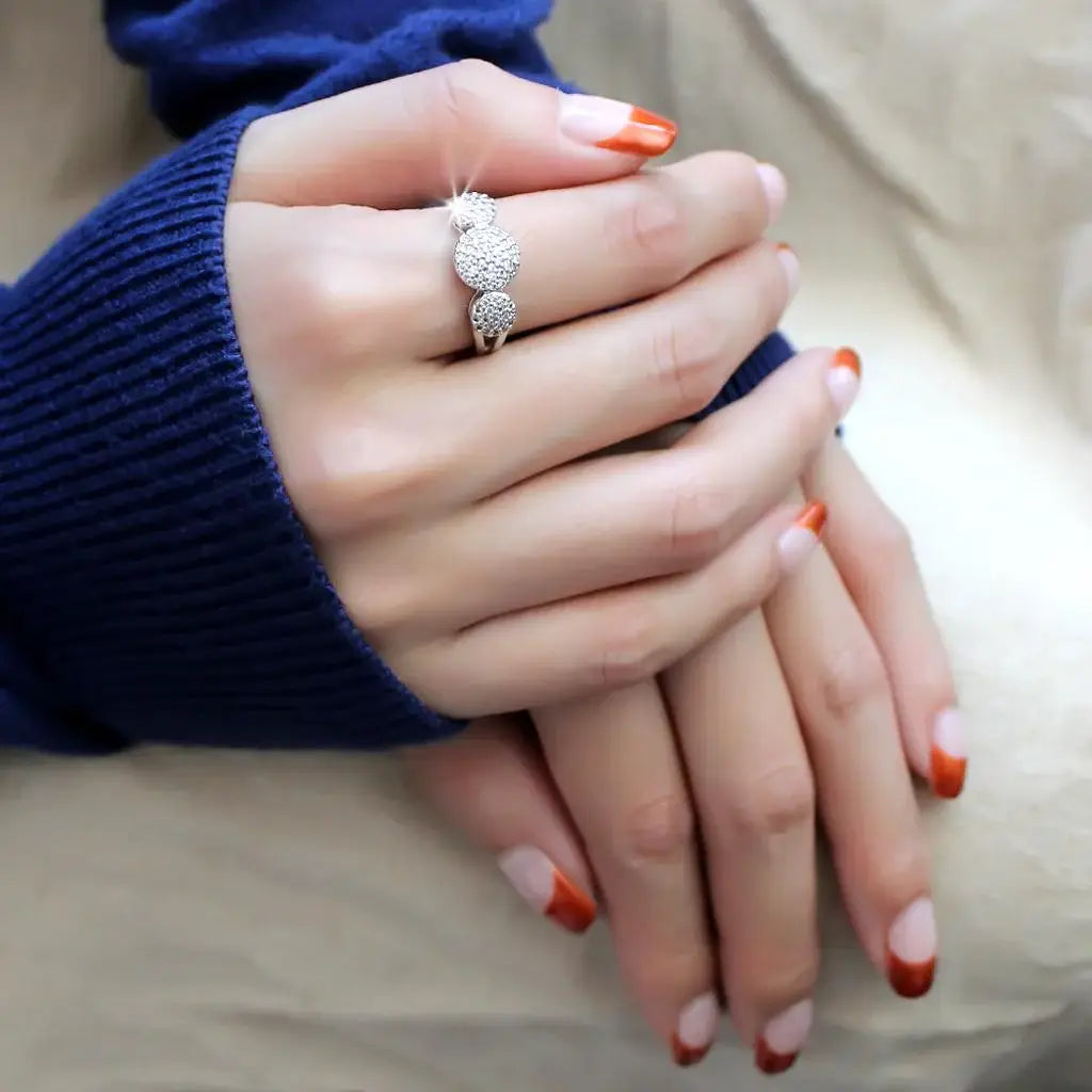 3W1440 - Rhodium Brass Ring with AAA Grade CZ in Clear - Alamode - Flyclothing LLC