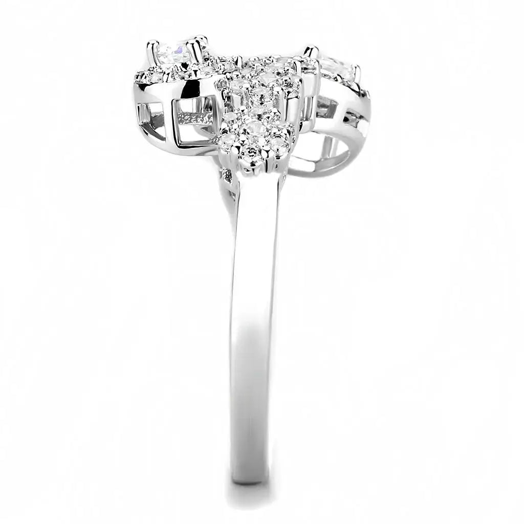 3W1441 - Rhodium Brass Ring with AAA Grade CZ in Clear - Alamode - Flyclothing LLC