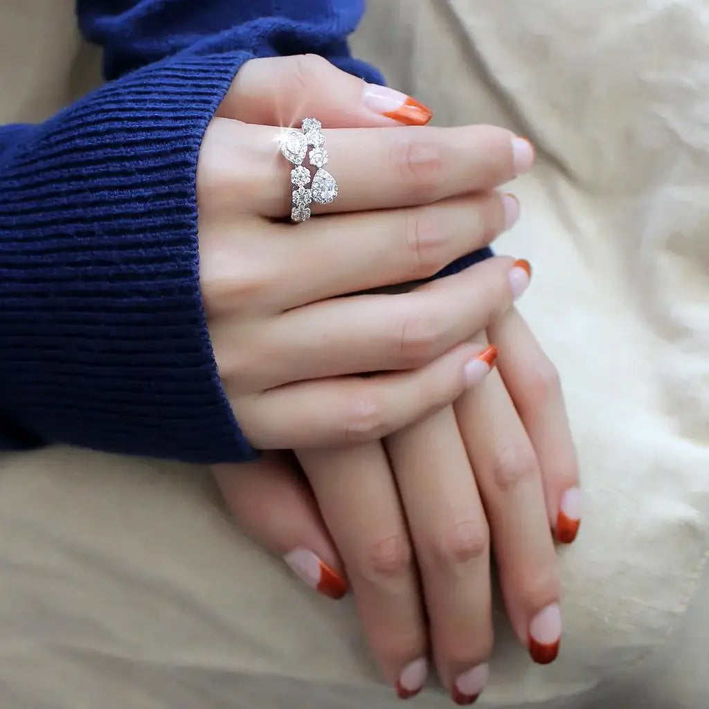 3W1441 - Rhodium Brass Ring with AAA Grade CZ in Clear - Alamode - Flyclothing LLC