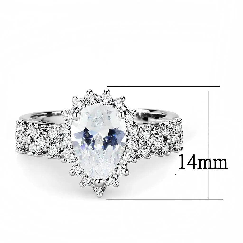 3W1442 - Rhodium Brass Ring with AAA Grade CZ in Clear - Alamode - Flyclothing LLC