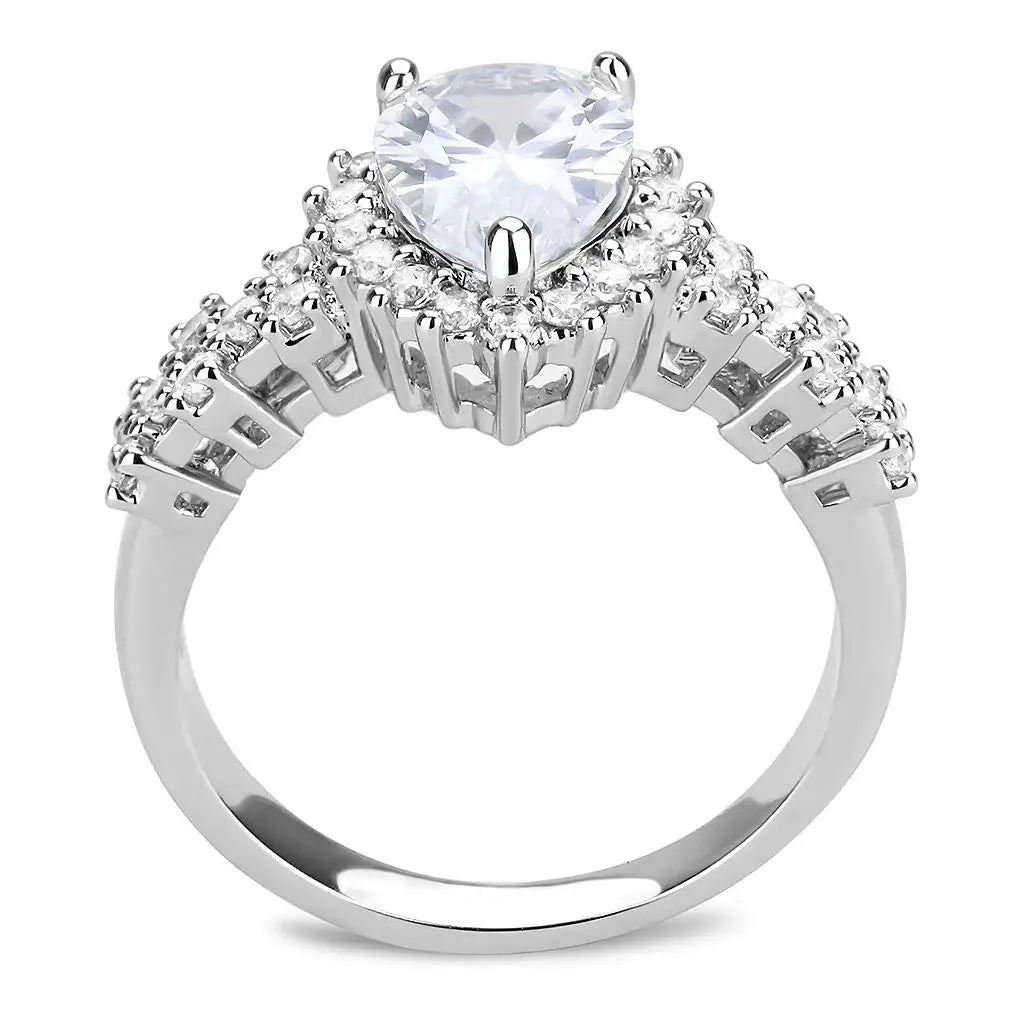 3W1442 - Rhodium Brass Ring with AAA Grade CZ in Clear - Alamode - Flyclothing LLC