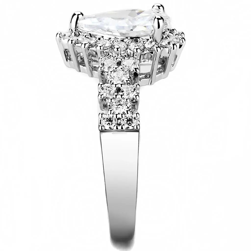 3W1442 - Rhodium Brass Ring with AAA Grade CZ in Clear - Alamode - Flyclothing LLC