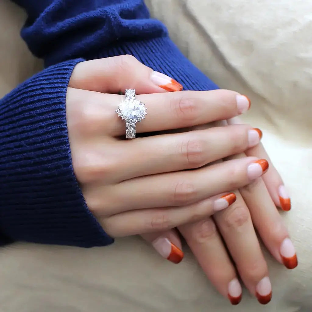 3W1442 - Rhodium Brass Ring with AAA Grade CZ in Clear - Alamode - Flyclothing LLC