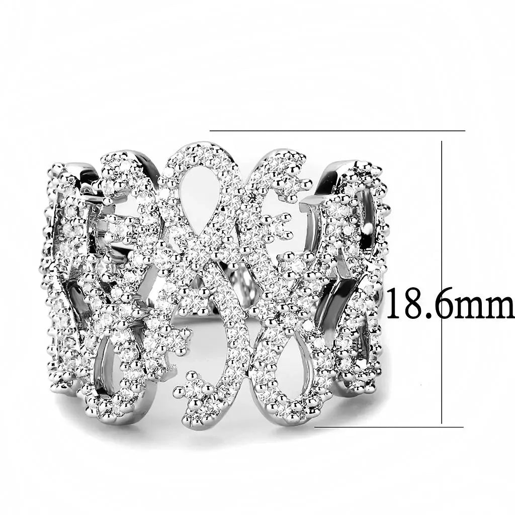 3W1443 - Rhodium Brass Ring with AAA Grade CZ in Clear - Alamode - Flyclothing LLC