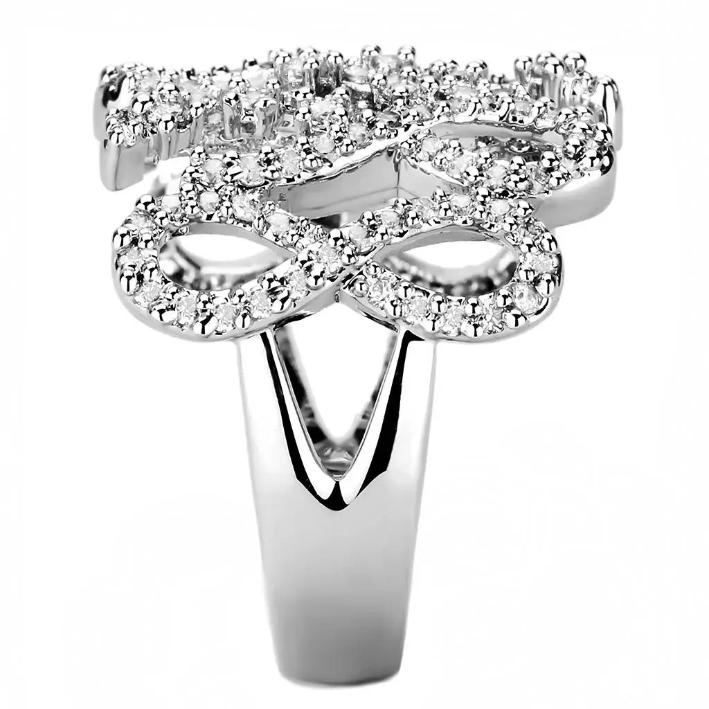 3W1443 - Rhodium Brass Ring with AAA Grade CZ in Clear - Alamode - Flyclothing LLC