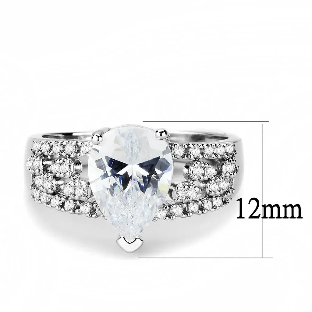 3W1444 - Rhodium Brass Ring with AAA Grade CZ in Clear - Alamode - Flyclothing LLC